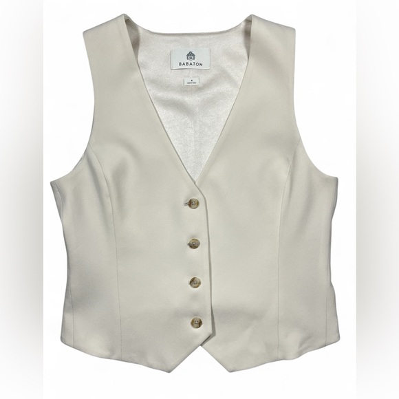 BABATON Aritzia Ecru Tailored Vest Tortoise Buttons Size 4 - Picture 2 of 8